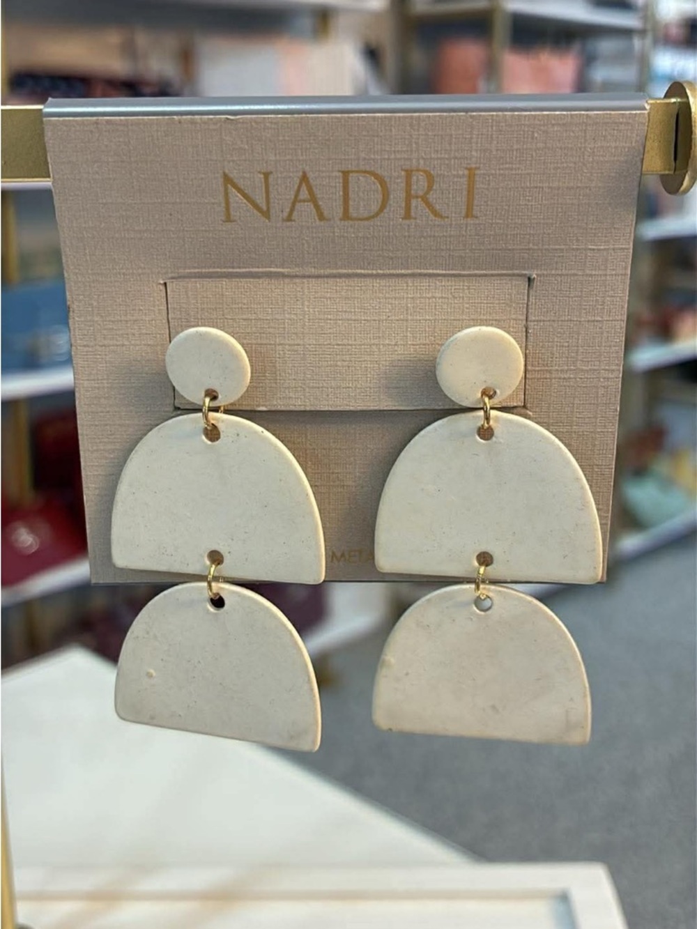 Nadri Cream Matte Geometric Drop Earrings with Gold Accents